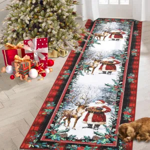 Christmas 2x10 Kitchen Rugs Santa Claus Elk Non Slip Durable Floor Mats Winter Farmhouse Style Hallway Holiday Decor