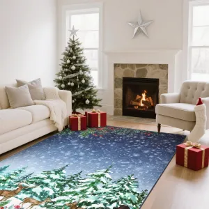 Christmas Area Rug 4x6 Red Polyester Non-Slip Washable Faux Wool Soft Cozy Holiday Decor Living Room Bedroom Dining Room