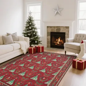 Distressed Christmas Red 8x10 Low Pile Non-Slip Machine Washable & Foldable Rug for Living Room, Bedroom, Entryway & Holiday Gatherings