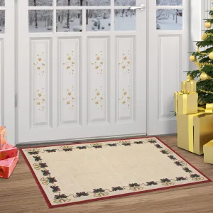 Christmas Area Rugs, Beige 2'x3' Bells Holly Berry Ribbon Garland Traditions Throw Carpets for Living Room Bedroom Kitchen Dining Room Nursery Office