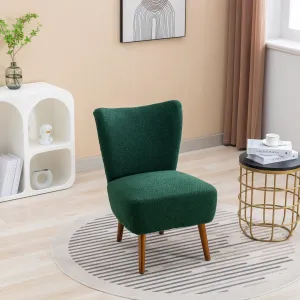 Armless Accent Chair With Rubber Wooden Legs Modern Upholstered Corner Side Chair For Living Room Bedroom Office Hotel Green