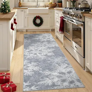 Christmas Washable Runner Rug Snowflake Non Slip 2x6 Grey for Hallway Kitchen Bathroom Bedroom