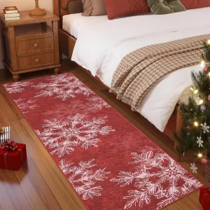 Washable Runner Rug 2x6 Christmas Runners for Hallway, Red, Non Slip, Soft, Low Pile, Thin Festive Rug