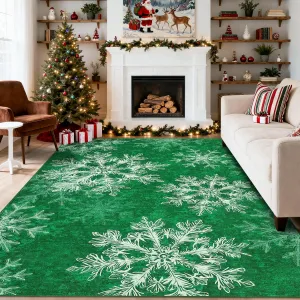 Christmas Large Area Rug 9x12 Green Machine Washable Low Pile Soft Carpet Non-Slip for Living Room Bedroom Kitchen Dining Home Office Decor