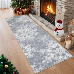 Christmas Washable Runner Rug Snowflake Kitchen Runner Rug Non Slip 2'x8' Grey