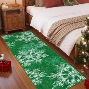Living Room Snow Washable Christmas Decor Area Rug Green 2x8 Soft Non-Slip Hallway Runner