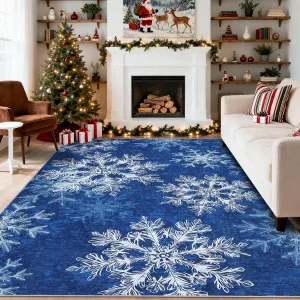 Kitchen 8x10 Blue Snow Washable Christmas Decor Area Rug Soft Non Shedding Floorcover