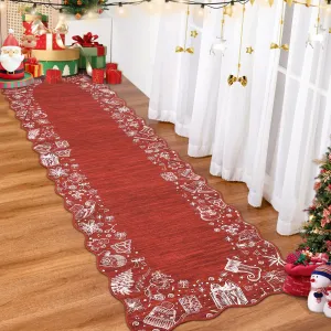 Christmas Area Rug Washable Scalloped Bedroom Carpet with Non-Slip Backing, Non-Shedding Low Pile Indoor Floor Carpet, Foldable Accent Rug for Living Room, Nursery