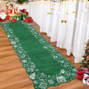 Christmas Area Rug Washable Scalloped Bedroom Carpet with Non-Slip Backing, Non-Shedding Low Pile Indoor Floor Carpet, Foldable Accent Rug for Living Room, Nursery