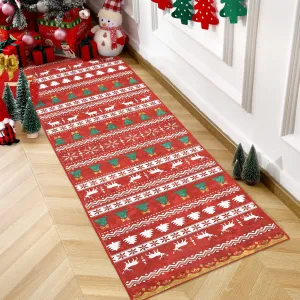 Bohemian Christmas Rug Machine Washable Indoor Holiday Mat Soft Skin-Friendly Pet & Baby Safe Xmas Decor
