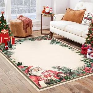 Christmas Santa Claus Area Rug - Washable, Non-Slip, Low Pile - Non-Shedding, Kid & Pet-Friendly - 3x5 for Living Room, Nursery, Dorm