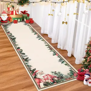 Christmas Santa Claus Runner Rug - Non-Slip, Washable - Low Pile, Non Shedding - Soft Floor Mat for Entryway, Kitchen, Bedroom - Holiday Decor 2x6