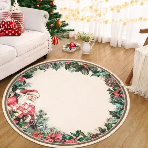Christmas Round Rug Santa Claus 4Ft Washable Non-Slip Soft Low-Pile Red Area Rug for Living Room Dining Room Bedroom Home Decor