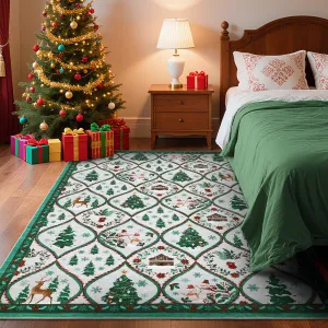 Christmas Area Rug 4x6 - Festive Boho Trellis, Ultra-Soft & Washable, Non-Slip Polyester, Low Pile, Neutral Beige, Living Room & Bedroom