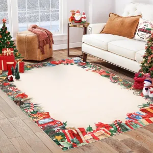 Christmas Area Rug 9x12 - Non-Slip, Machine Washable - Soft Low Pile, Durable - Living Room, Bedroom, Kitchen Decor
