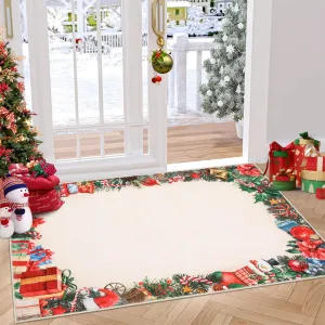 Christmas Area Rug 2x3 - Washable, Non-Slip, Soft Low Pile - Classic Red Print, Kid & Pet-Friendly - Entryway, Living Room, Bedroom