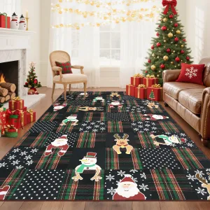 Christmas Area Rug 8x10 Low Pile Non-Slip Soft Plush Winter Holiday Santa Deer Snow Pattern Nursery Kids Room Dining Room