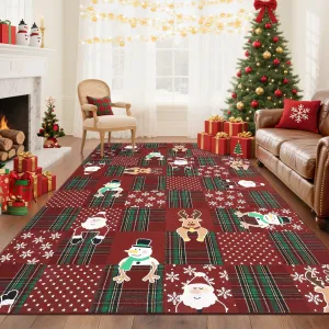 Christmas Area Rug with Santa and Deer - Soft, Washable, Non-Slip - Lightweight, Stain-Resistant - 5x7 ft for Living Room, Nursery, Dining
