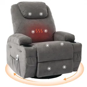 Rocking Recliner Chair with Massage and Heat, Swivel Ergonomic Lounge Chair Classic Single Sofa with 2 Cup Holders Side Pockets Living Room Chair Home Theater Seat, Gray