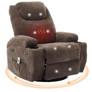 Rocking Recliner Chair with Massage and Heat, Swivel Ergonomic Lounge Chair Classic Single Sofa with 2 Cup Holders Side Pockets Living Room Chair Home Theater Seat, Coffee