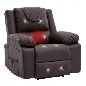 Manual Massage Recliner Chair with Heating for Adult, PU Leather Recliner Chairs Single Sofa with Side Storage Pockets and Remote Control, Suitable for Living Room/Bedroom, Coffee