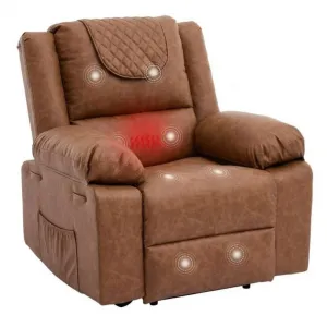 Manual Massage Recliner Chair with Heating for Adult, PU Leather Recliner Chairs Single Sofa with Side Storage Pockets and Remote Control, Suitable for Living Room/Bedroom, Brown