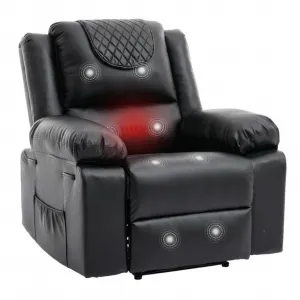 Manual Massage Recliner Chair with Heating for Adult, PU Leather Recliner Chairs Single Sofa with Side Storage Pockets and Remote Control, Suitable for Living Room/Bedroom, Black