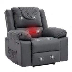 Manual Massage Recliner Chair with Heating for Adult, PU Leather Recliner Chairs Single Sofa with Side Storage Pockets and Remote Control, Suitable for Living Room/Bedroom, Gray