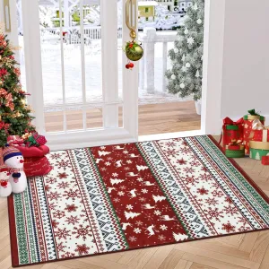 Christmas Area Rug 2x3 - Vintage Boho Medallion, Non-Slip & Washable, Soft Low Pile, TPE Backing, Lightweight Foldable - Entryway, Kitchen, Bedroom