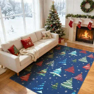Blue 5x7 Christmas Area Rug for Living Room, Non-Slip, Washable, Soft Low Pile, Durable, Easy Care, Indoor Home Decor