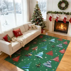 Christmas Tree Green 6x9 Area Rug, Washable, Non-Slip, Decorative Floor Carpet for Bedroom, Living Room