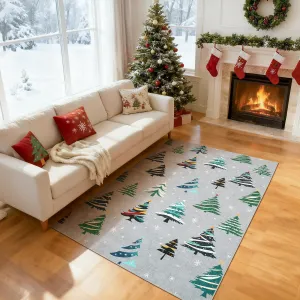 Grey 4x6 Christmas Rug for Living Room, Washable, Non-Slip, Soft Low Pile, Durable, Foldable Storage, Indoor Entryway Bedroom Dining