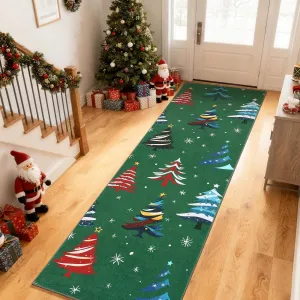 Christmas Tree Green 2x6 Area Rug, Washable, Non-Slip, Decorative Floor Carpet for Bedroom, Living Room