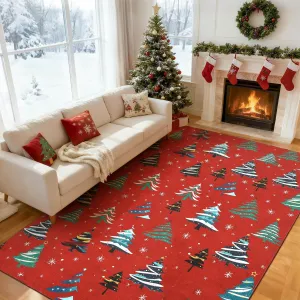 Christmas Tree 8x10 Area Rug, Washable, Non-Slip, Decorative Floor Carpet for Bedroom, Living Room