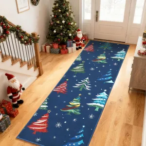 Christmas Tree Blue 2x6 Area Rug, Washable, Non-Slip, Decorative Floor Carpet for Bedroom, Living Room