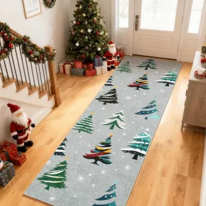 Christmas Tree Grey 2x6 Area Rug, Washable, Non-Slip, Decorative Floor Carpet for Bedroom, Living Room