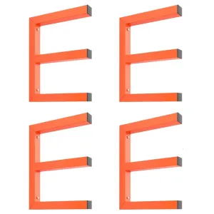 Heavy Duty Steel Lumber Storage Rack Set – 3-Tier Wall Mounted Organizer Shelf – 1200LBS Total Capacity – Space Saving for Garage, Rack, Workshop – Easy Installation – Orange – 4 Pack