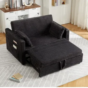 Convertible Corduroy Loveseat Sleeper Sofa Bed, Adjustable Backrest, Pull-Out Bed, Built-in Charging Station, Side Pockets - Perfect for Living Room, Bedroom, Apartment - Dark Gray