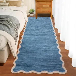 Scalloped Washable Runner Rugs 2x6 Non Slip Kitchen Rugs Indoor Entryway Rug Blue