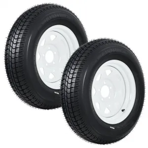ST205/75D15 Trailer Tire and Wheel Assembly, Heavy-Duty Load Range C 6PR, 15 Inch White Modular Wheel for Utility Boat Camper Trailers, Set of 2