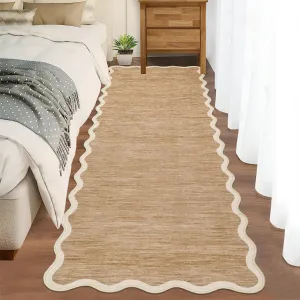 Scalloped Washable Runner Rug 2x6 Non Slip Kitchen Rug Camel, Modern Entryway Farmhouse Bathroom Carpet