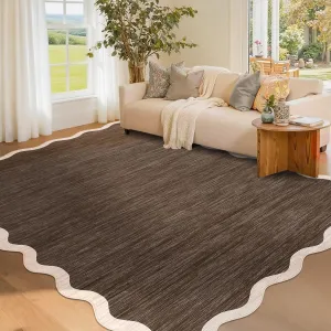 Scalloped Washable Area Rugs Brown 5'x7' Non Slip Soft Low Pile Carpet for Living Room Bedroom Dining Room Nursery