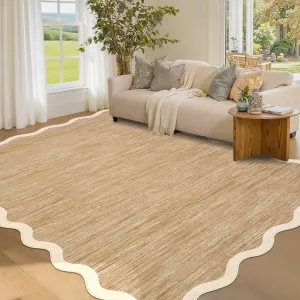 Scalloped Living Room Rug Washable Non Slip Area Rug for Bedroom Dining Room 5'x7' Camel