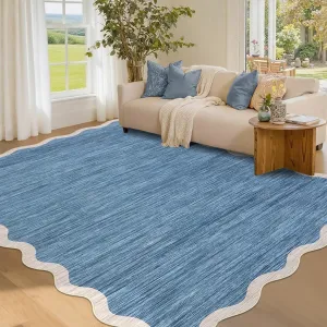 Scalloped Area Rug 4x6 Washable Rug Modern Traditional Floor Cover Foldable Soft Retro Entryway Rug Indoor Distressed Non Slip Carpet Floral Print Mat Bedroom Living Room Bathroom