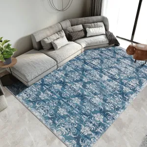 Modern Boho Area Rug - Soft Washable Floral Rug, Low Pile Non Shedding Non Slip Rug, Indoor Foldable Printed Rug Carpet