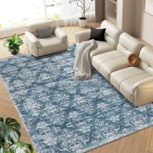 Modern Boho Area Rug - Soft Washable Floral Rug, Low Pile Non Shedding Non Slip Rug, Indoor Foldable Printed Rug Carpet