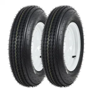 5.30-12 Trailer Tire and Wheel Assembly, Heavy-Duty Load Range C 6PR, 12 Inch White Modular Wheel for Utility Boat Camper Trailers, Set of 2