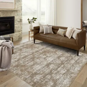 Modern Boho Area Rug - Soft Washable Floral Rug, Low Pile Non Shedding Non Slip Rug, Indoor Foldable Printed Rug Carpet