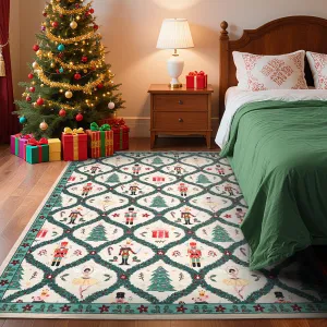 Christmas Nutcracker Area Rug 4x6 - Low Pile, Non-Slip Polyester - Washable, Soft Accent for Living Room, Bedroom, Kitchen