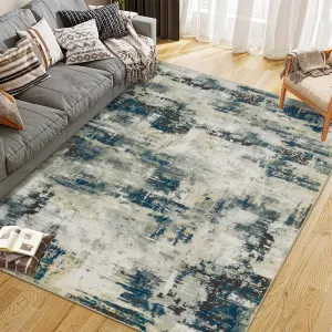 Washable Non-Shedding Abstract Area Rug Soft Non-Slip Rug for Living Room Dining Room Indoor Playroom 9x12Ft Blue Green